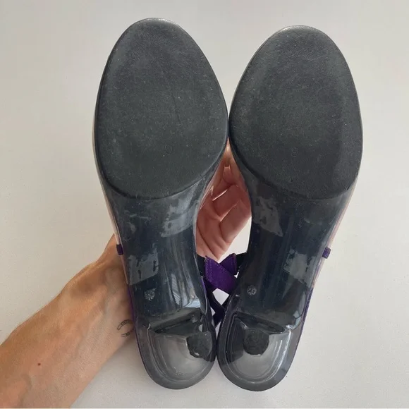 Vintage Onex Purple Gold Clear Studded Bow Retro Slingback Heels 80s 90s Size 9 - Picture 8 of 10